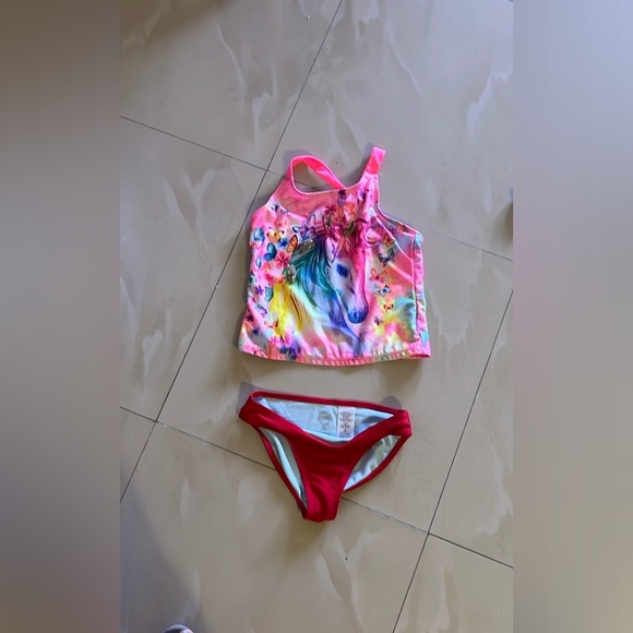 Tankini swimsuit, Wonder Nation Girls Unicorn M (7-8 UPF 50+. 2 Pieces Pink/red‎ - Picture 13 of 13